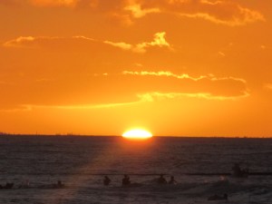 Sunset on Waikiki Beach, O'ahu, Honolulu, Hawaii