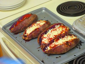 Pizza Stuffed Sweet Potatoes - my pre-race dinner...something new. And delicious.