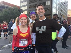Me and Matt (and Creepy Cathy, HAHA) before the start of the Urban Bourbon Half Marathon (photo courtesy of Dawn Johnson)