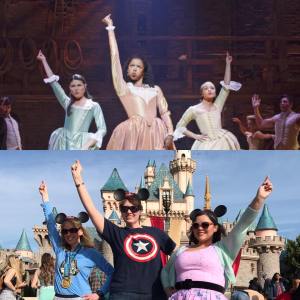 Top: The Schulyer Sisters - Eliza, Angelic...and Peggy - from Hamilton Bottom: Me, Cathy, Tawn...as Eliza, Angelica...and Peggy - NAILED IT!